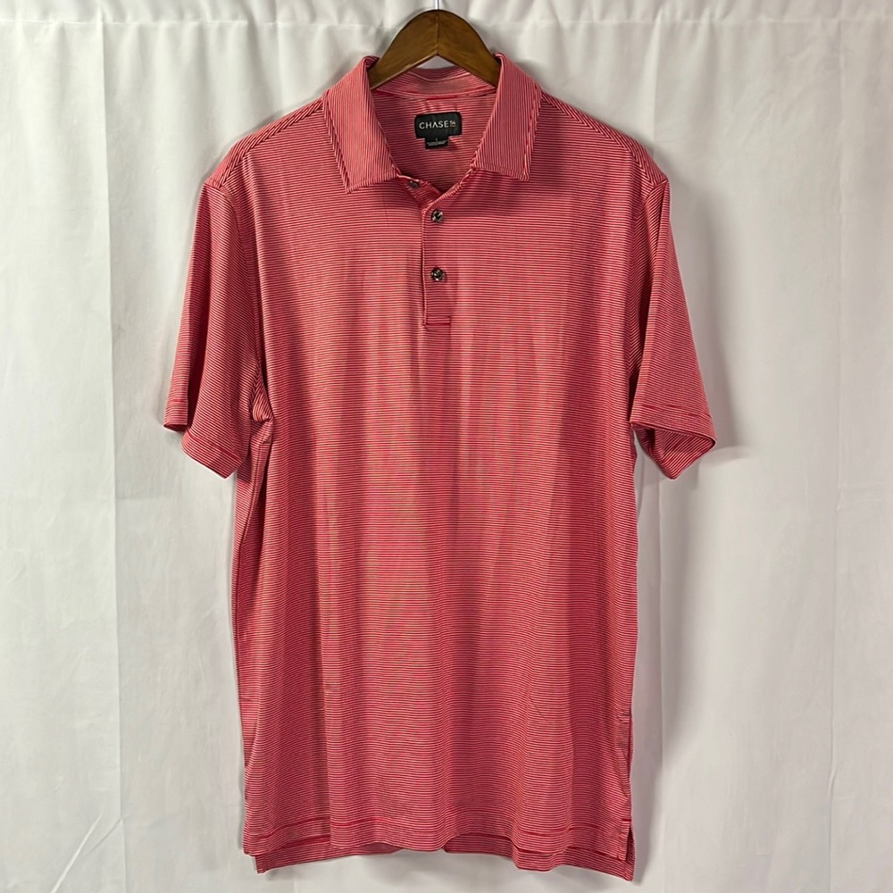 🛍 6 for $35 • Chase 54 Red & White Striped Golf Polo Shirt